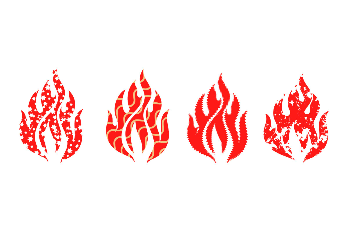 Red Fire Flame Vector Icons Set