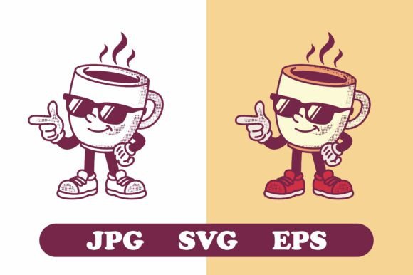 Retro Coffee Cup Mascot Cartoon Style