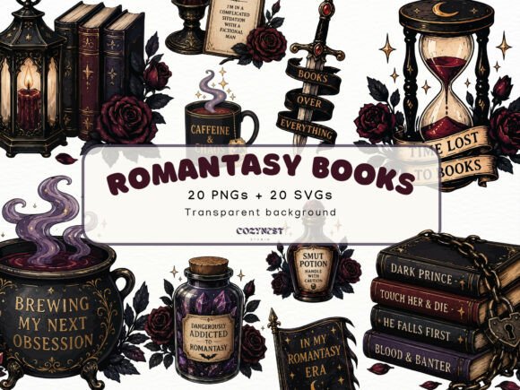 Romantasy Spicy Book Cliparts Gothic PNG