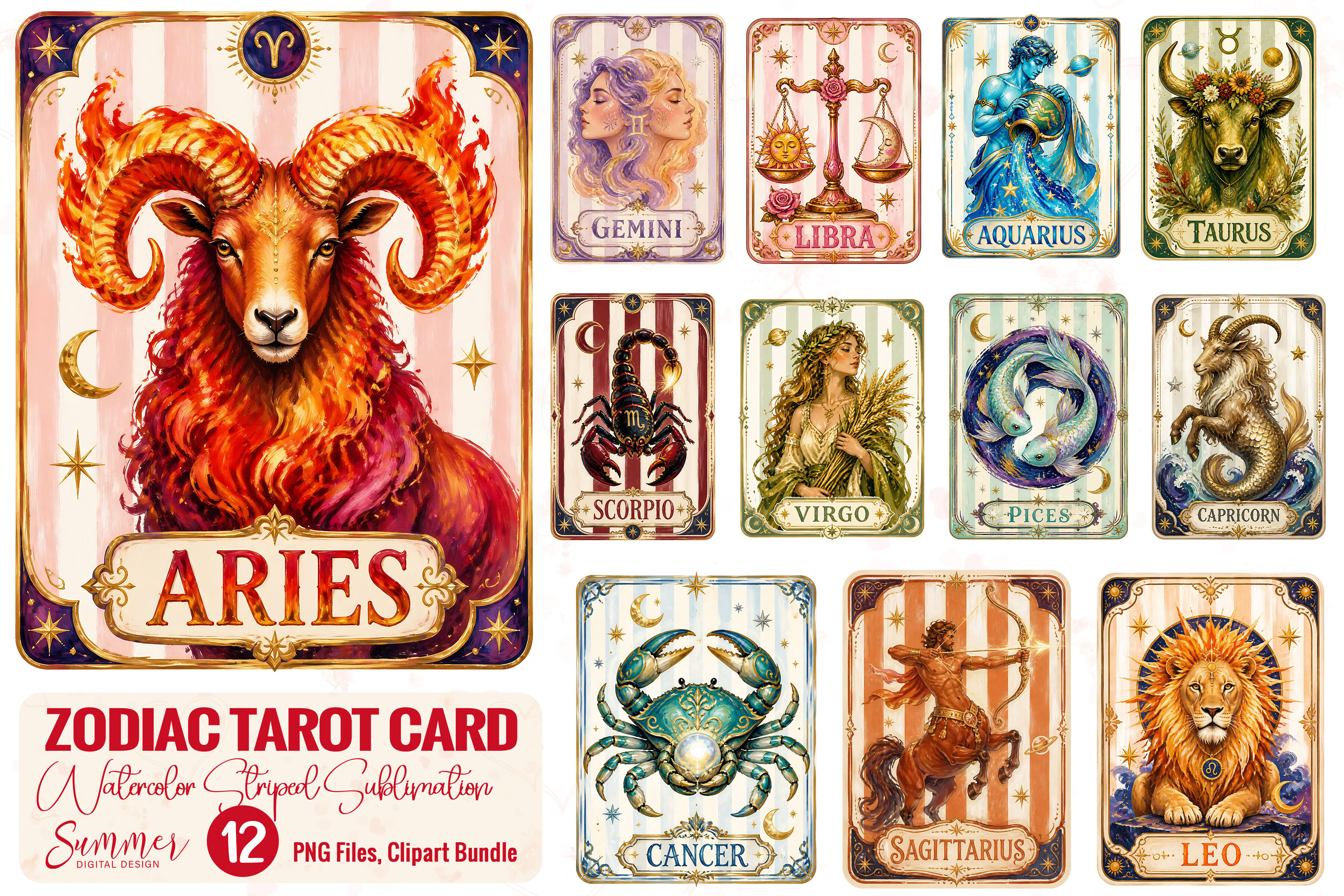 Tarot Card Zodiac Striped Clipart