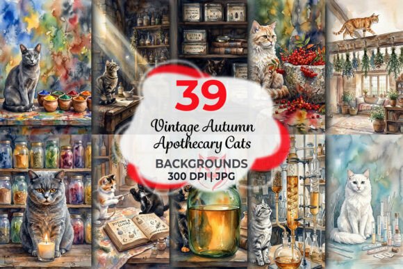 Vintage Autumn Apothecary Cats