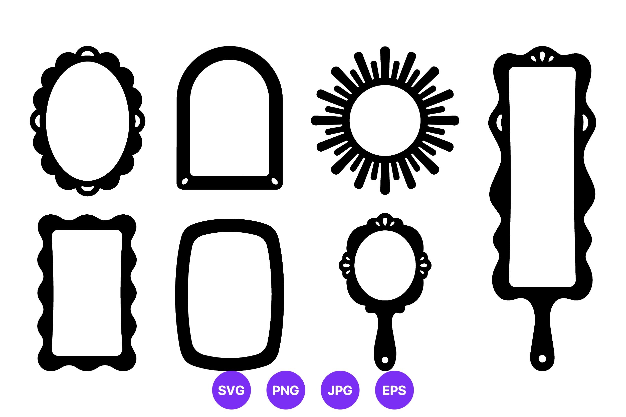 Vintage Mirror Frames Silhouettes Vector