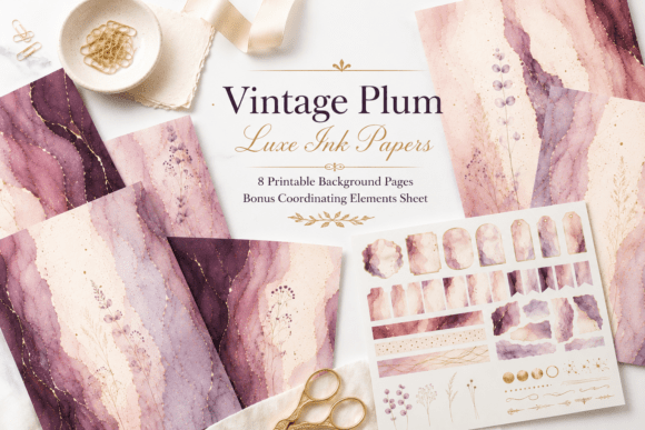 Vintage Plum Ink Papers Backgrounds