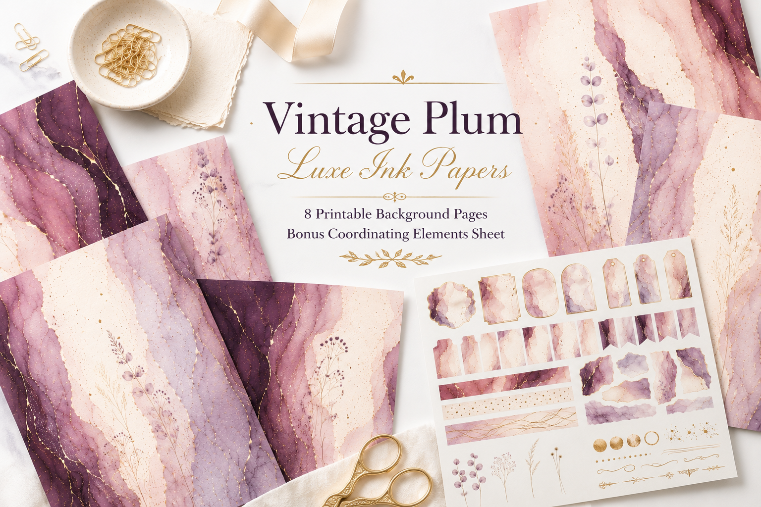 Vintage Plum Ink Papers Backgrounds