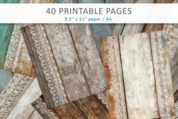 Vintage Rustic Wood and Lace Papers
