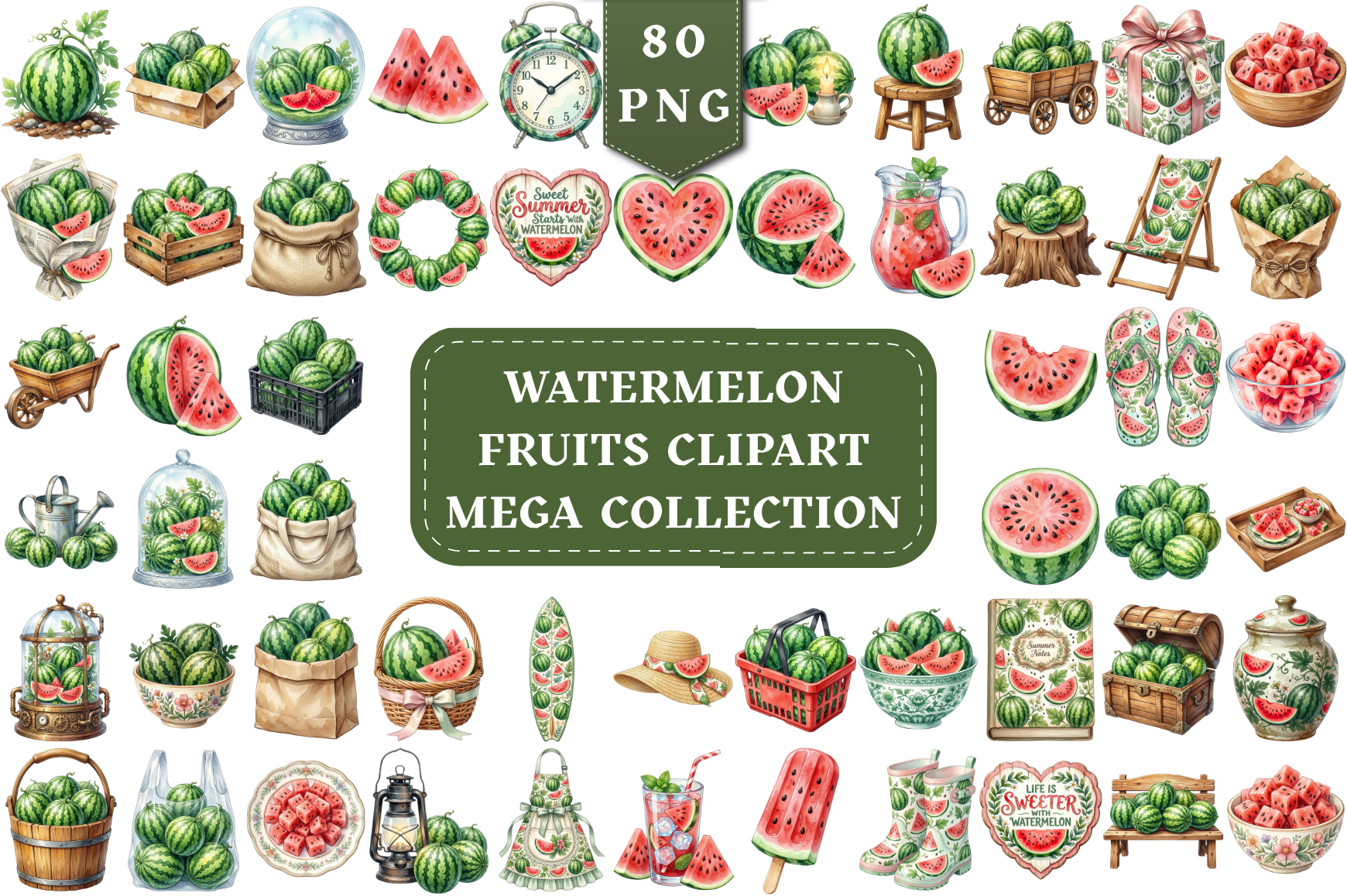 Watermelons Watercolor Mega Clipart Pack