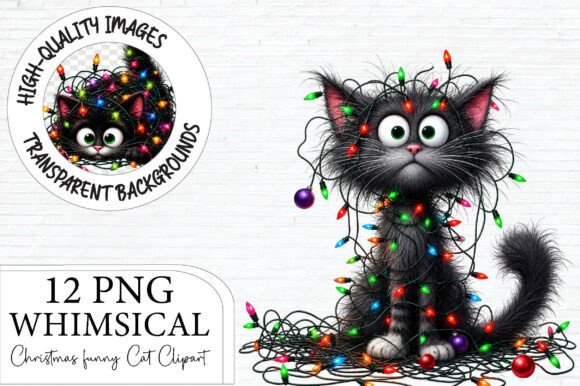 Whimsical Funny Christmas Cat Clipart