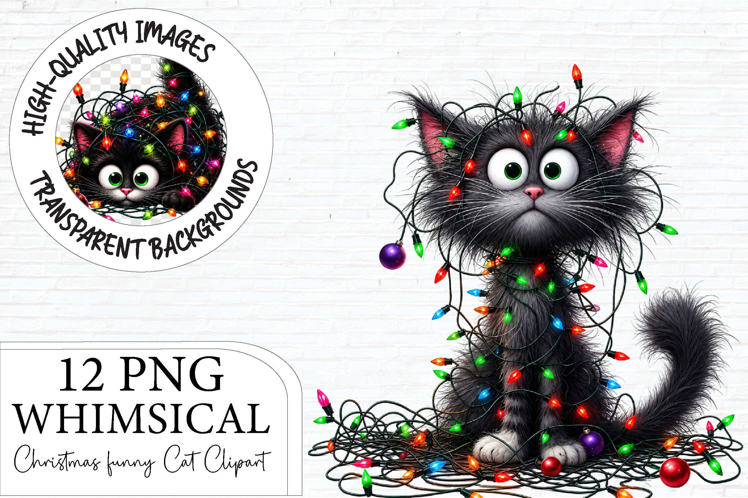 Whimsical Funny Christmas Cat Clipart