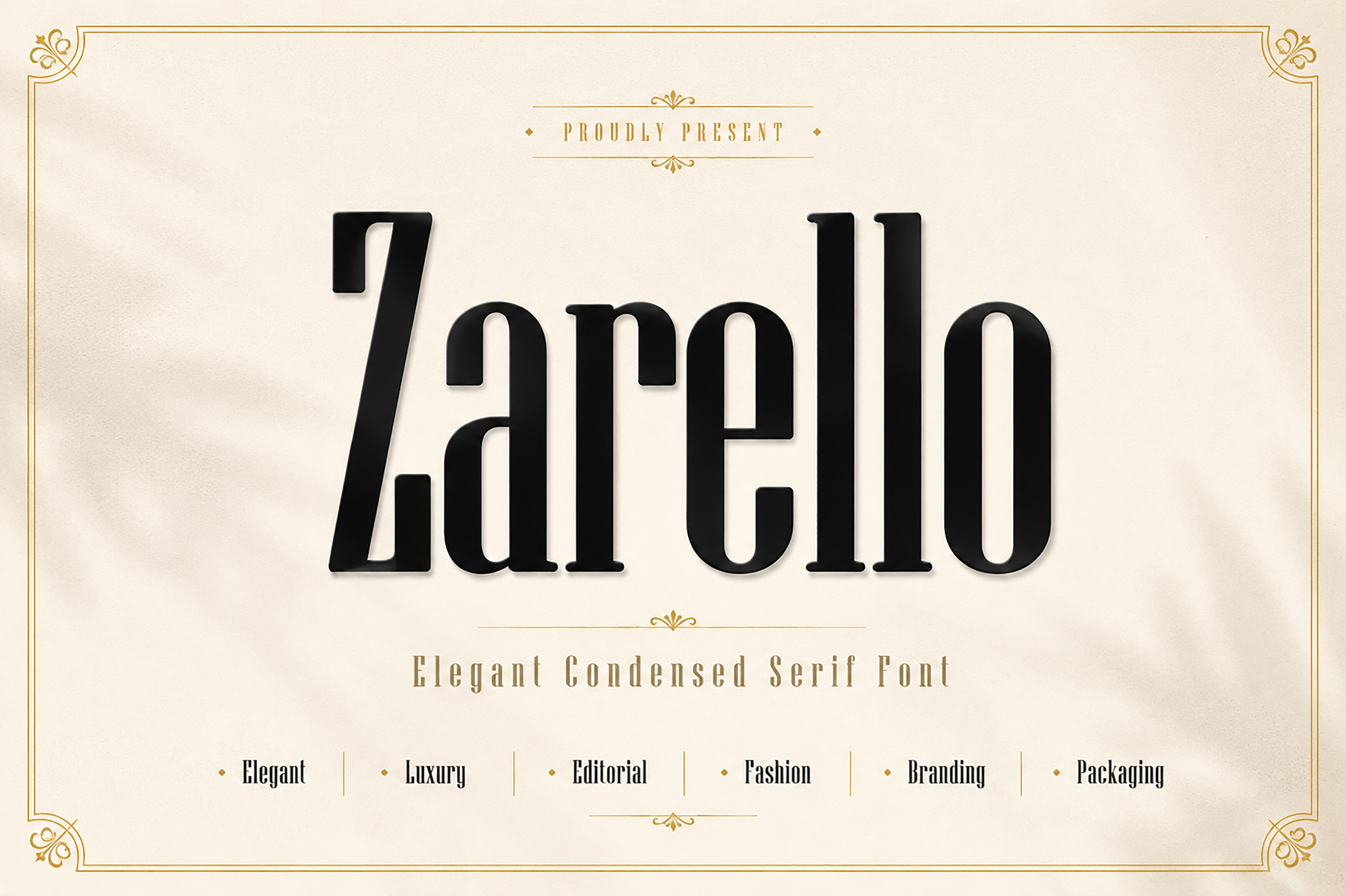 Zarello preview - condensed serif font with stylish contrast