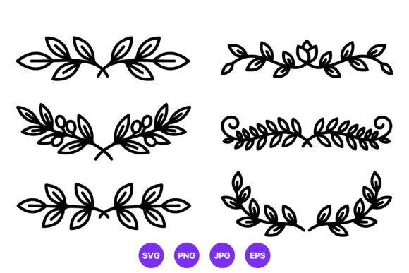Black Floral Leaf Borders Vector Set