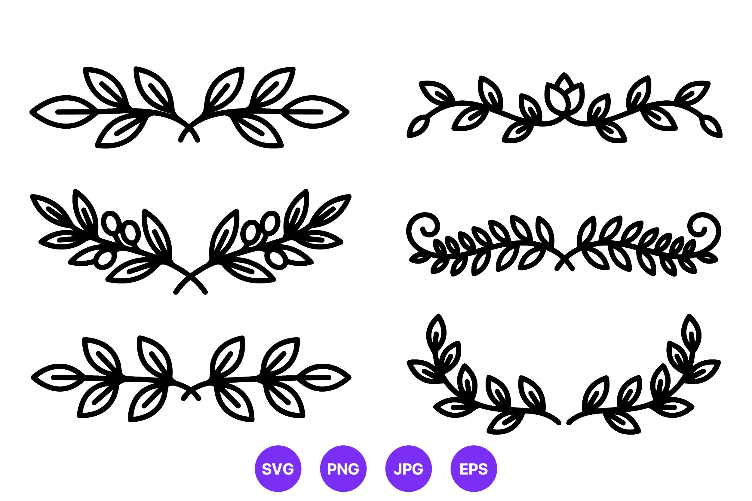 Black Floral Leaf Borders Vector Set