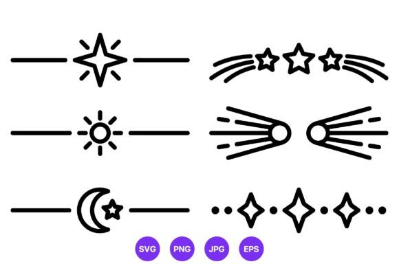 Black Line Art Dividers with Stars and