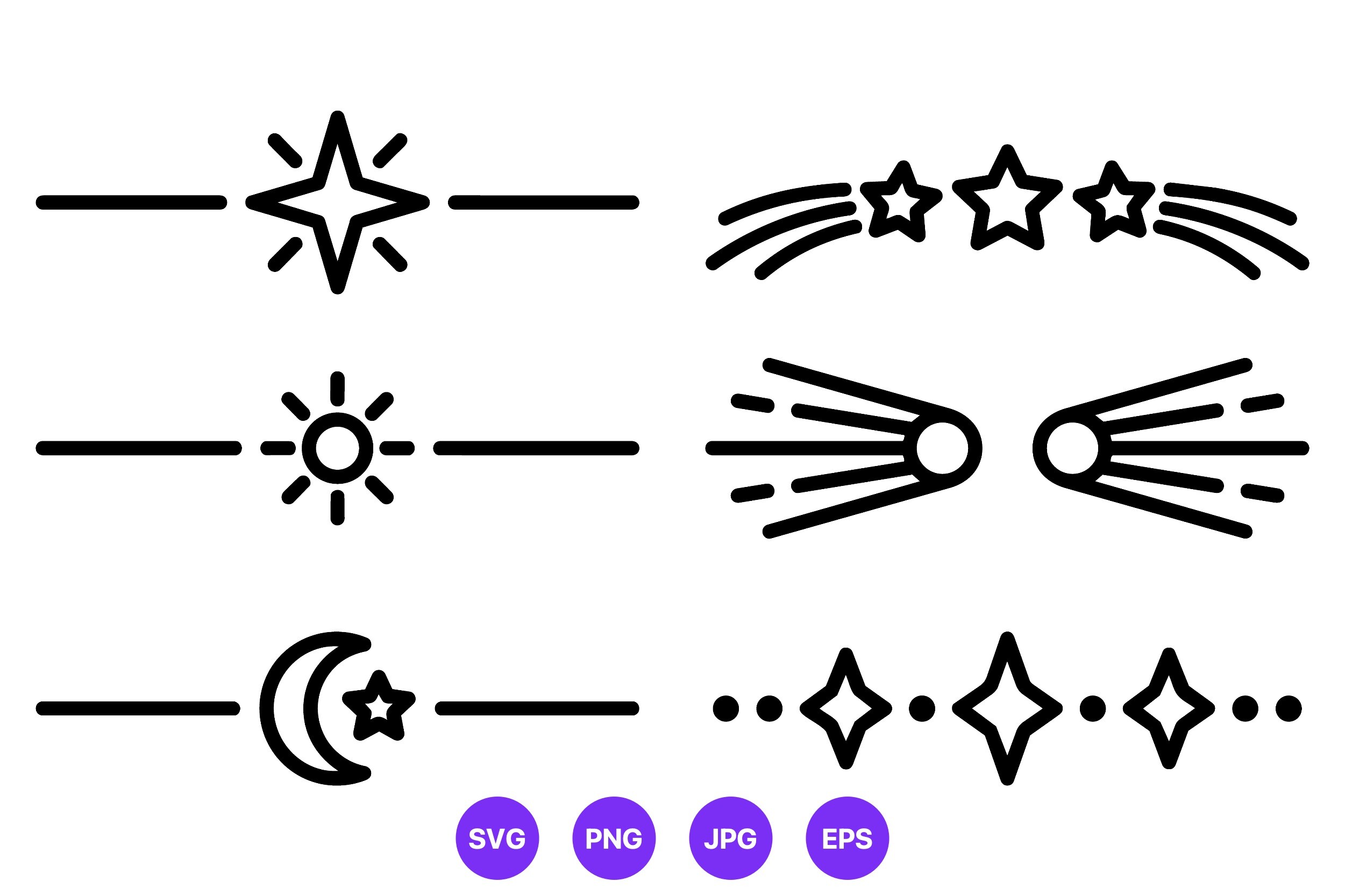 Black Line Art Dividers with Stars and