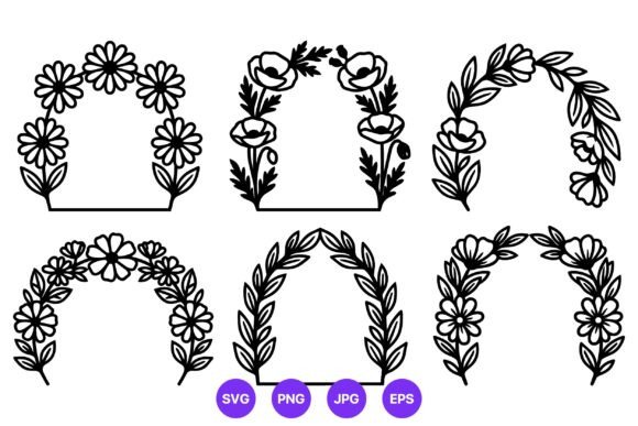 Black White Floral Wreath Frames Vector