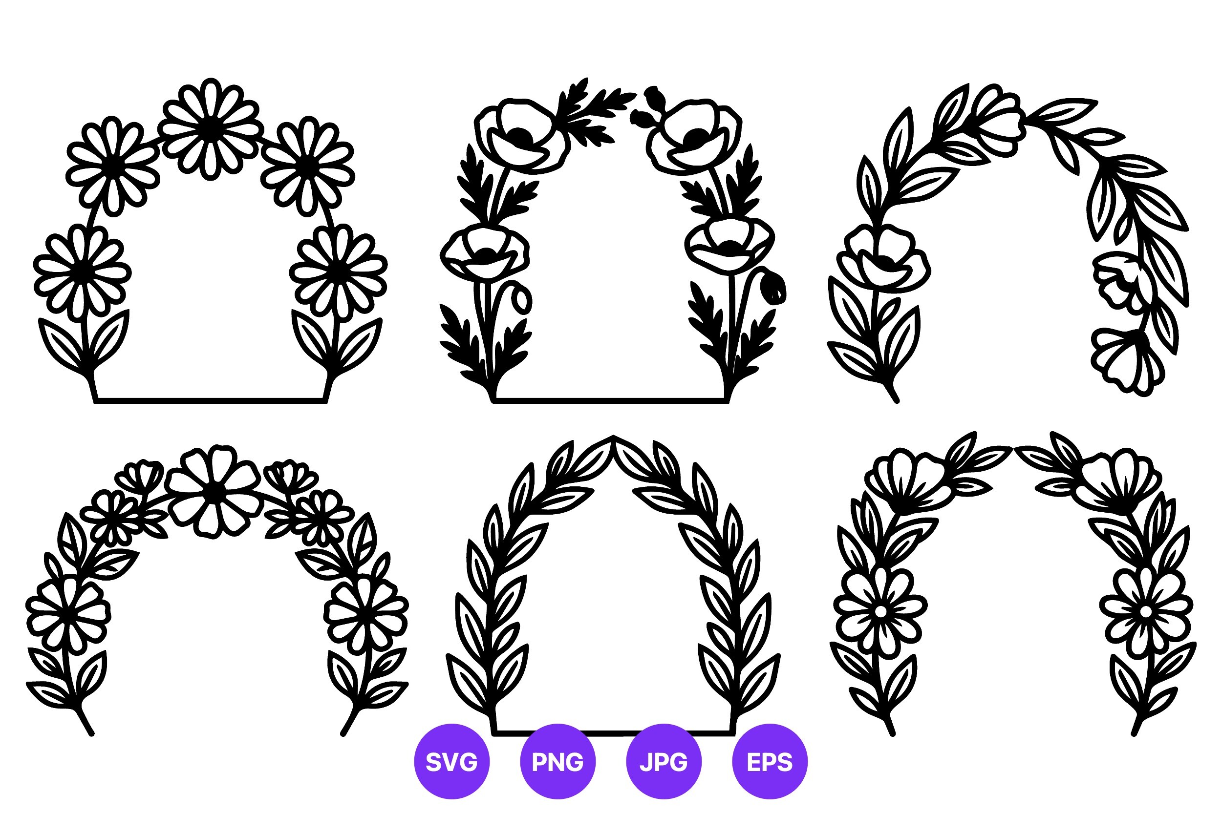 Black White Floral Wreath Frames Vector