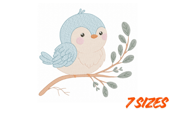 Blue Baby Bird Embroidery Design File
