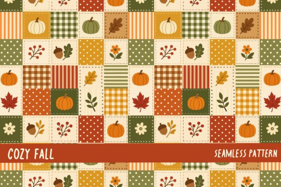 Cozy Fall Patchwork Autumn Pattern PNG