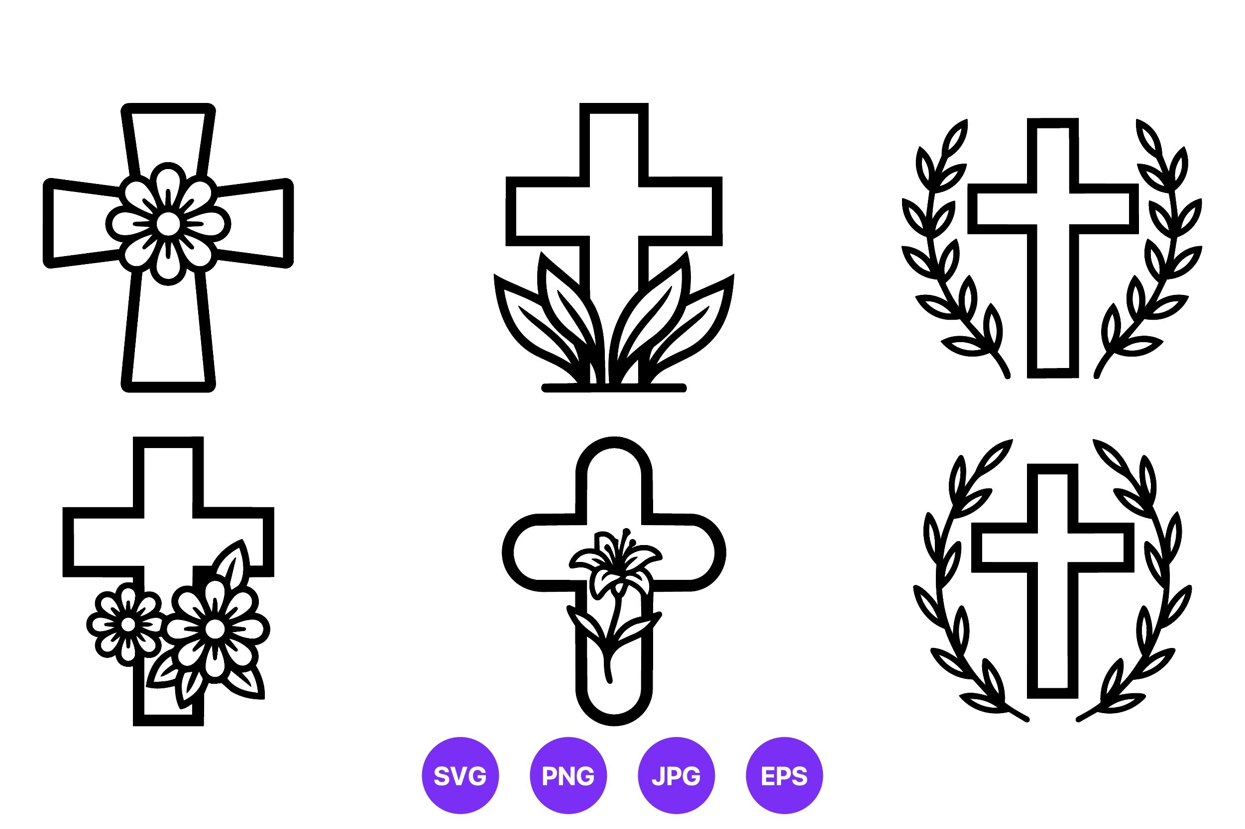 Crosses Floral Laurel Wreath Vector