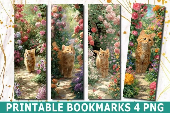 Cute Cat Rose Garden Path Bookmark PNG