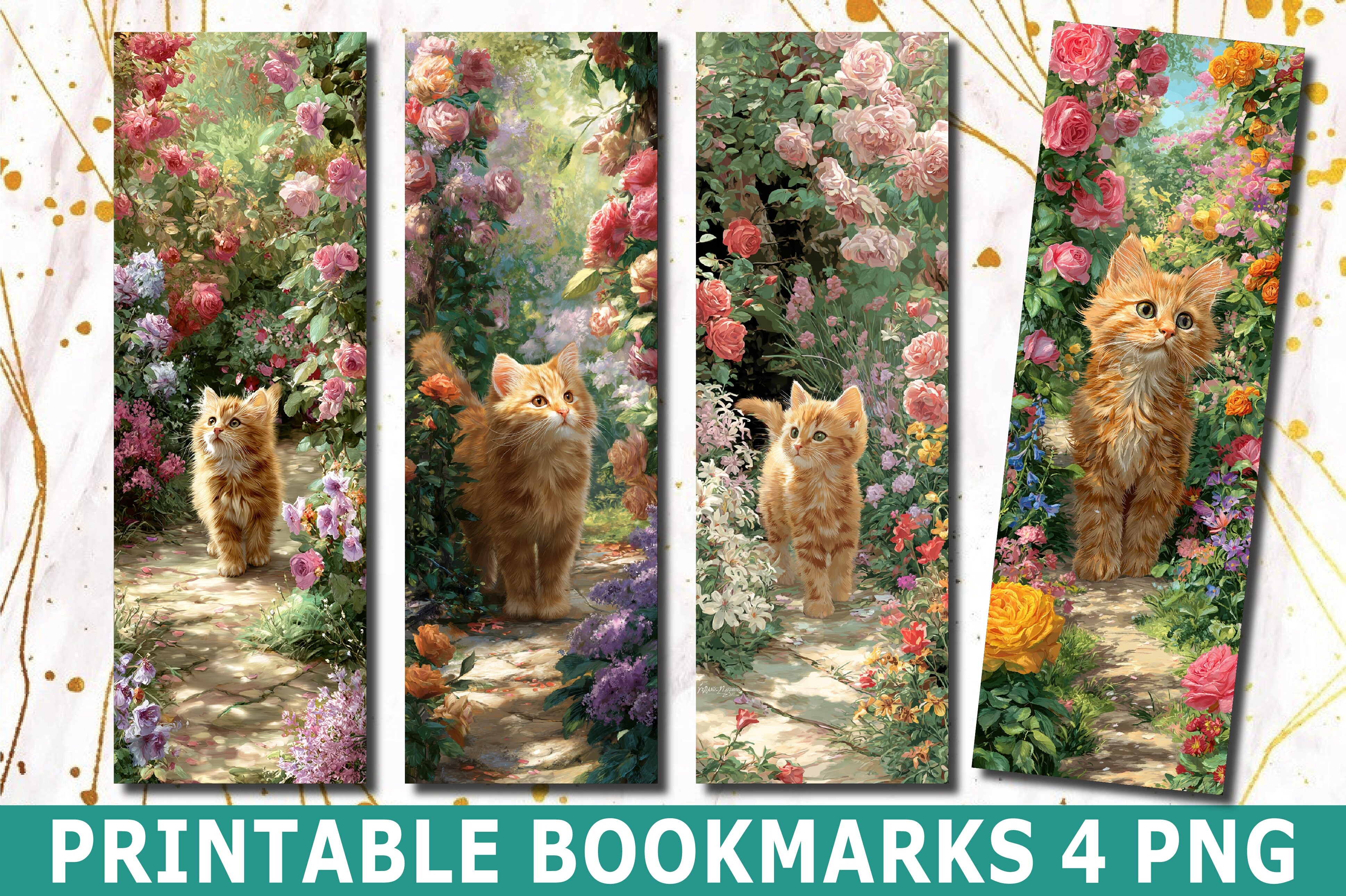 Cute Cat Rose Garden Path Bookmark PNG