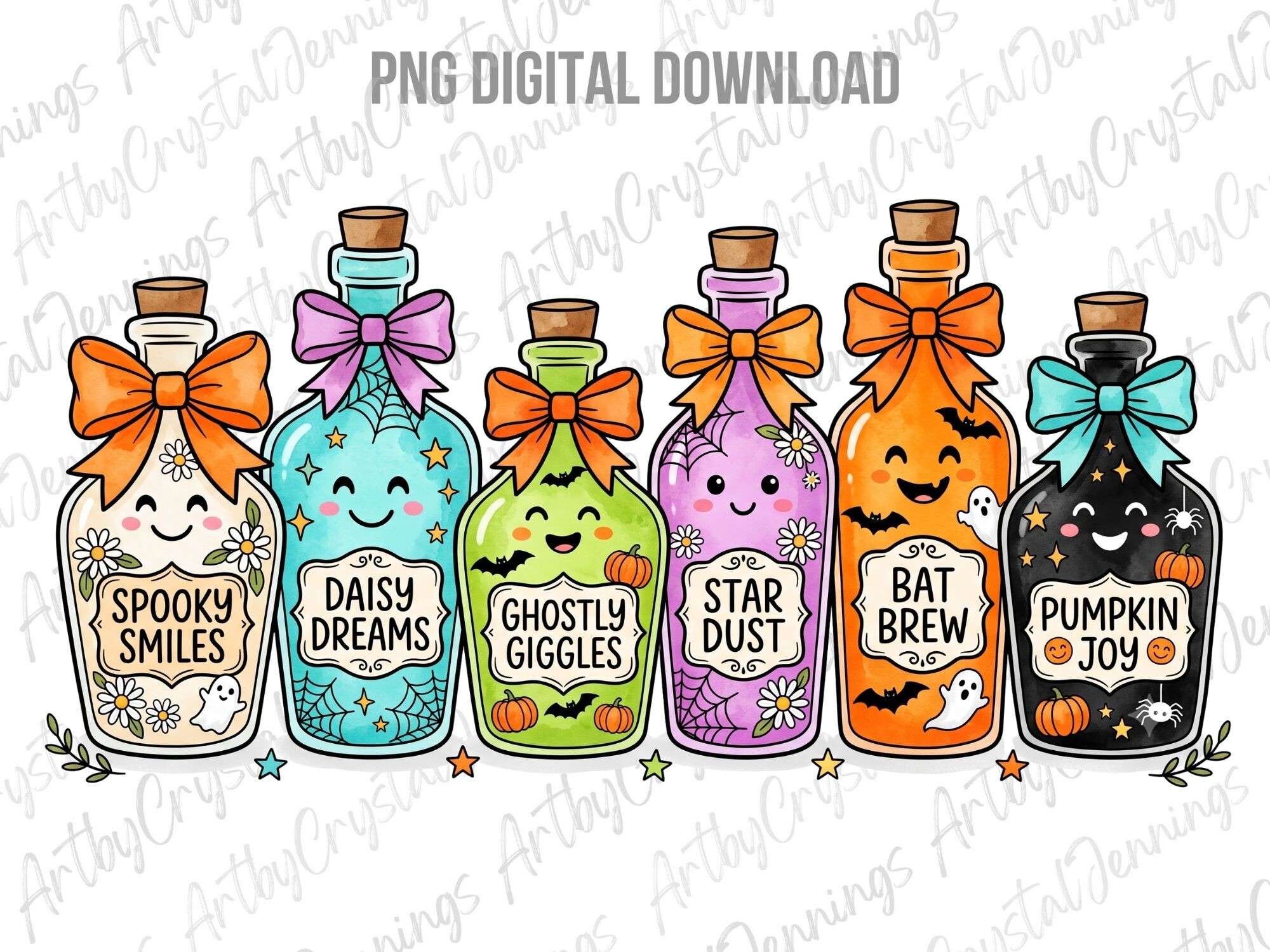Cute Halloween Witch Potion Bottles PNG