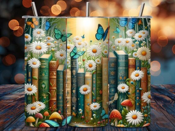 Daisy Butterfly Book Tumbler Wrap PNG
