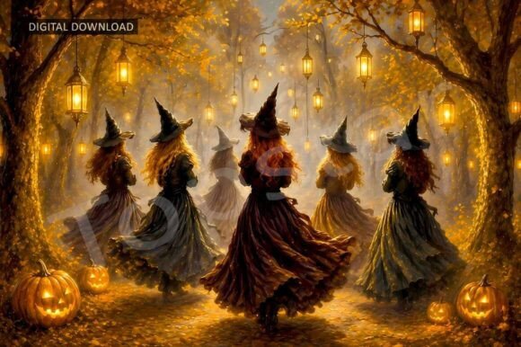 Dancing Witches Halloween Night Wall Art