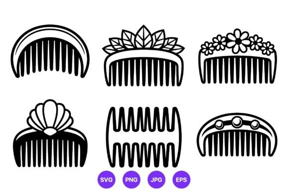Decorative Black White Hair Combs Vector