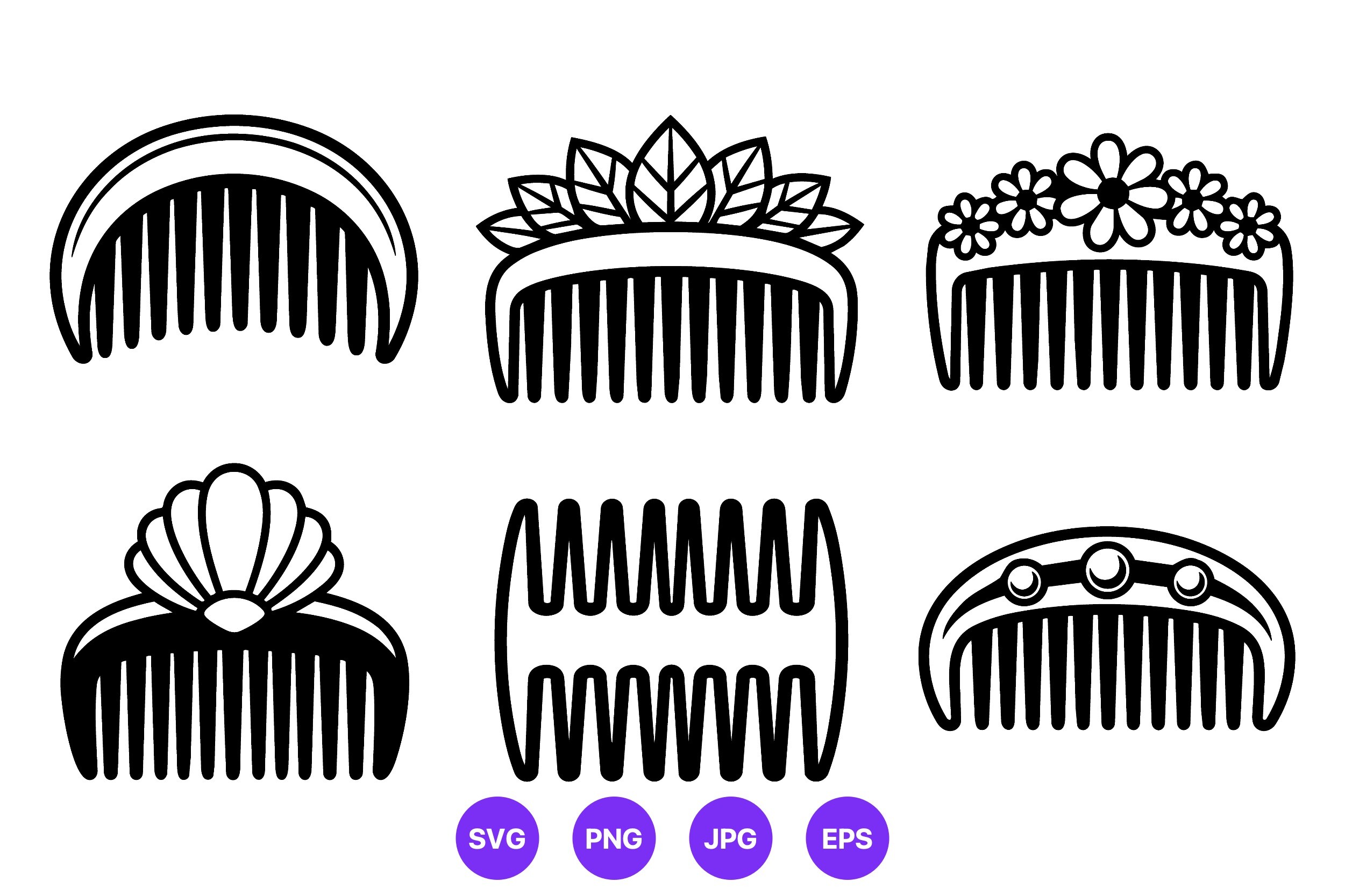 Decorative Black White Hair Combs Vector