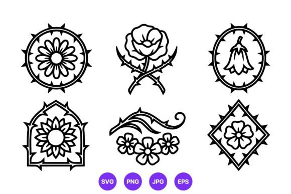 Floral Thorn Frame Vector Icons