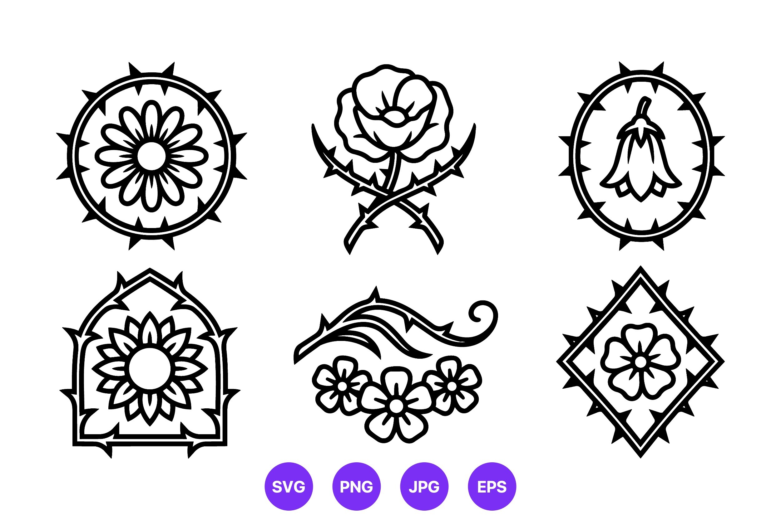 Floral Thorn Frame Vector Icons
