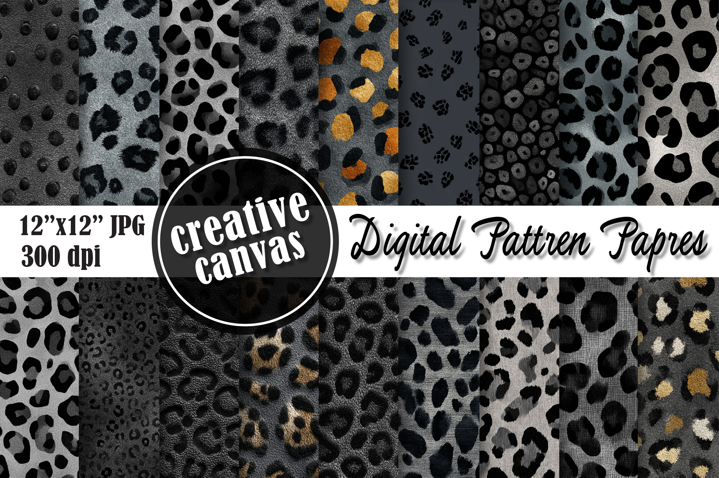 Gray Leopard Seamless Pattern Bundle