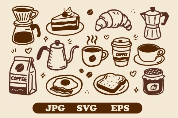 Hand Drawn Coffee and Breakfast Doodle
