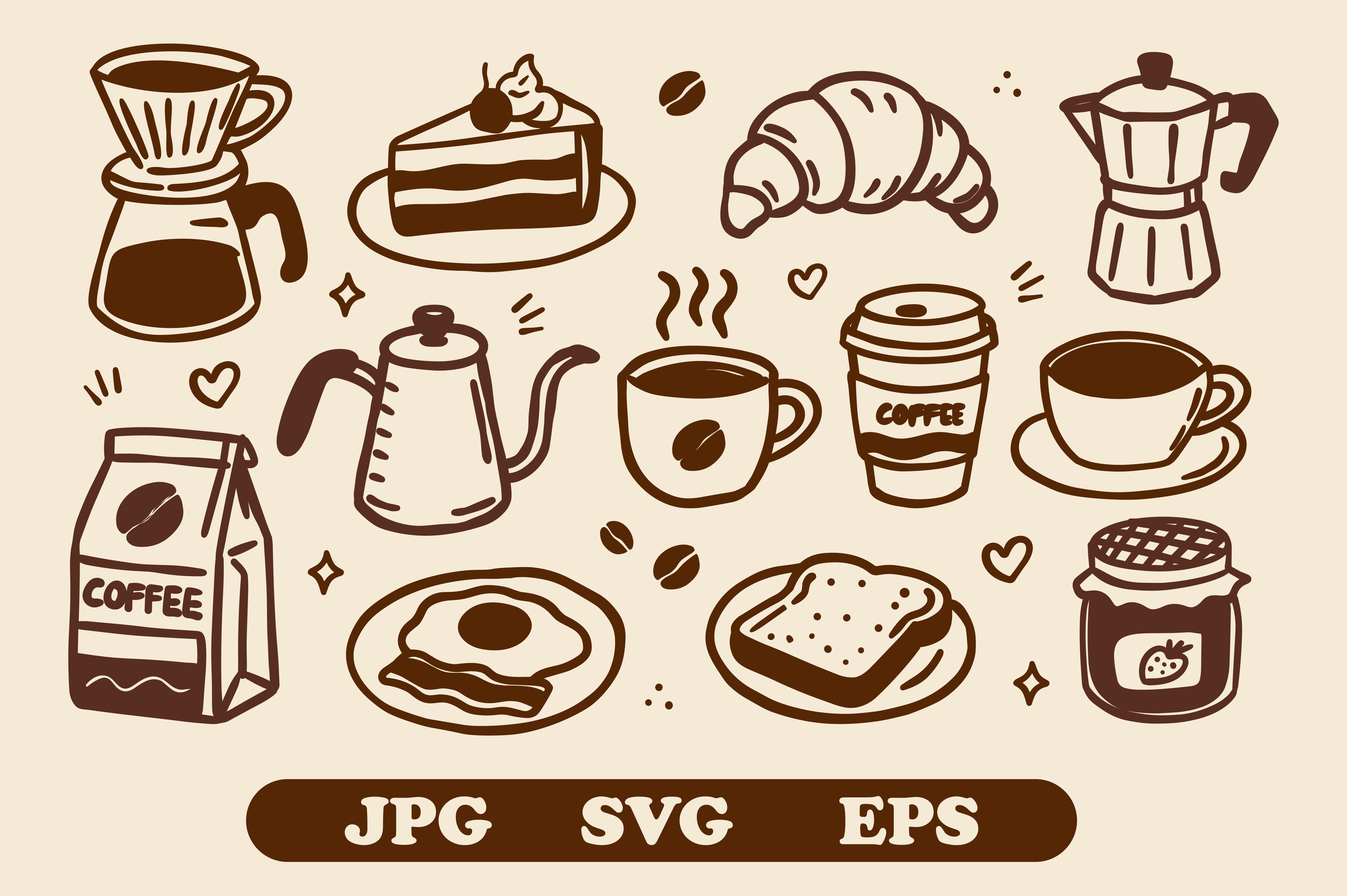 Hand Drawn Coffee and Breakfast Doodle