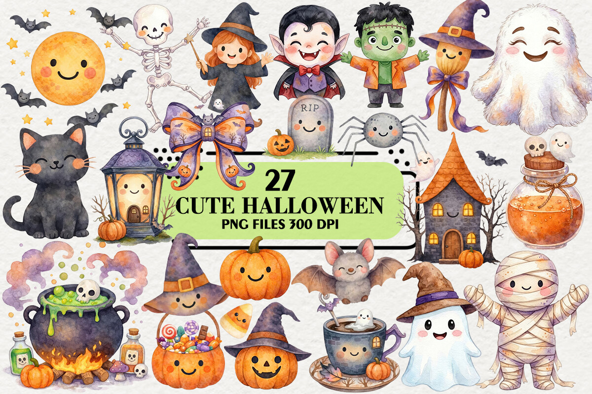 Kawaii Cute Halloween Stickers Clipart