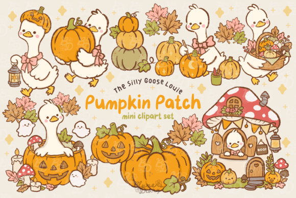 Kawaii Pumpkin Patch Goose Clipart