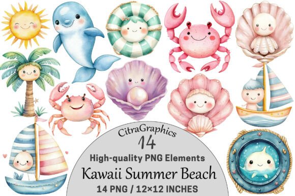 Kawaii Summer Beach Clipart Bundle Graphic Illustrations By CitraGraphics