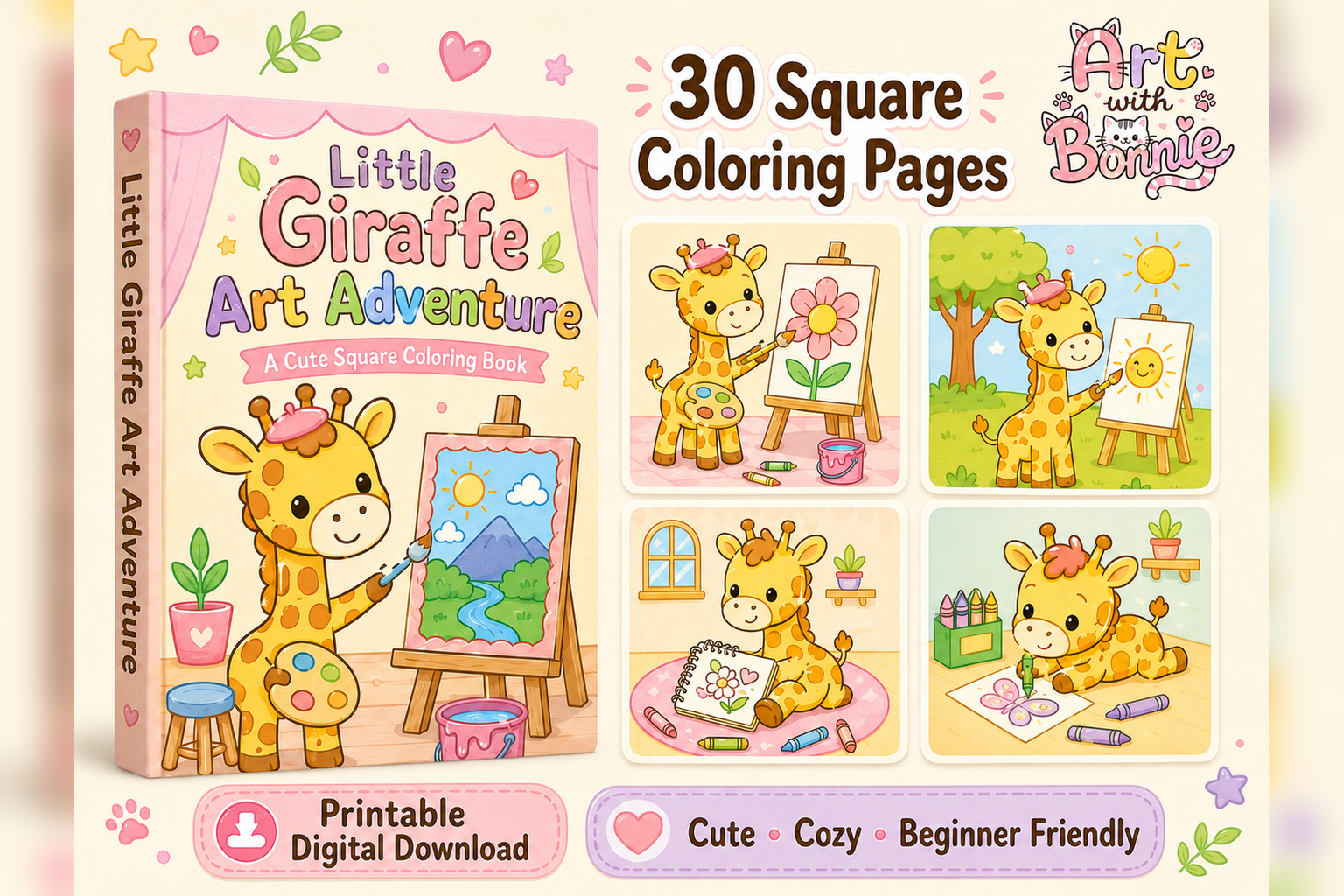 Little Giraffe Art Coloring Pages PDF