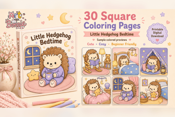 Little Hedgehog Bedtime Coloring Pages P
