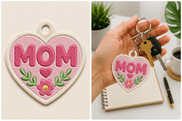 Mom Heart Keychain Embroidery Design