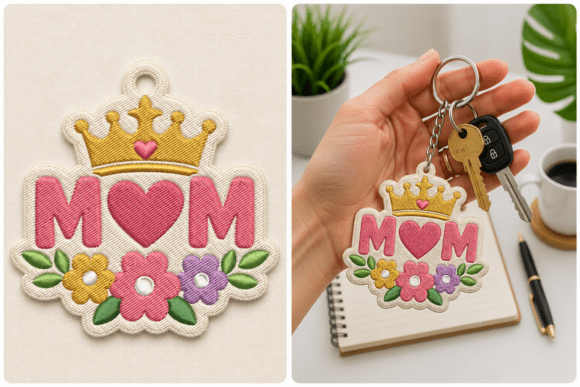 Mom Keychain Embroidery Design