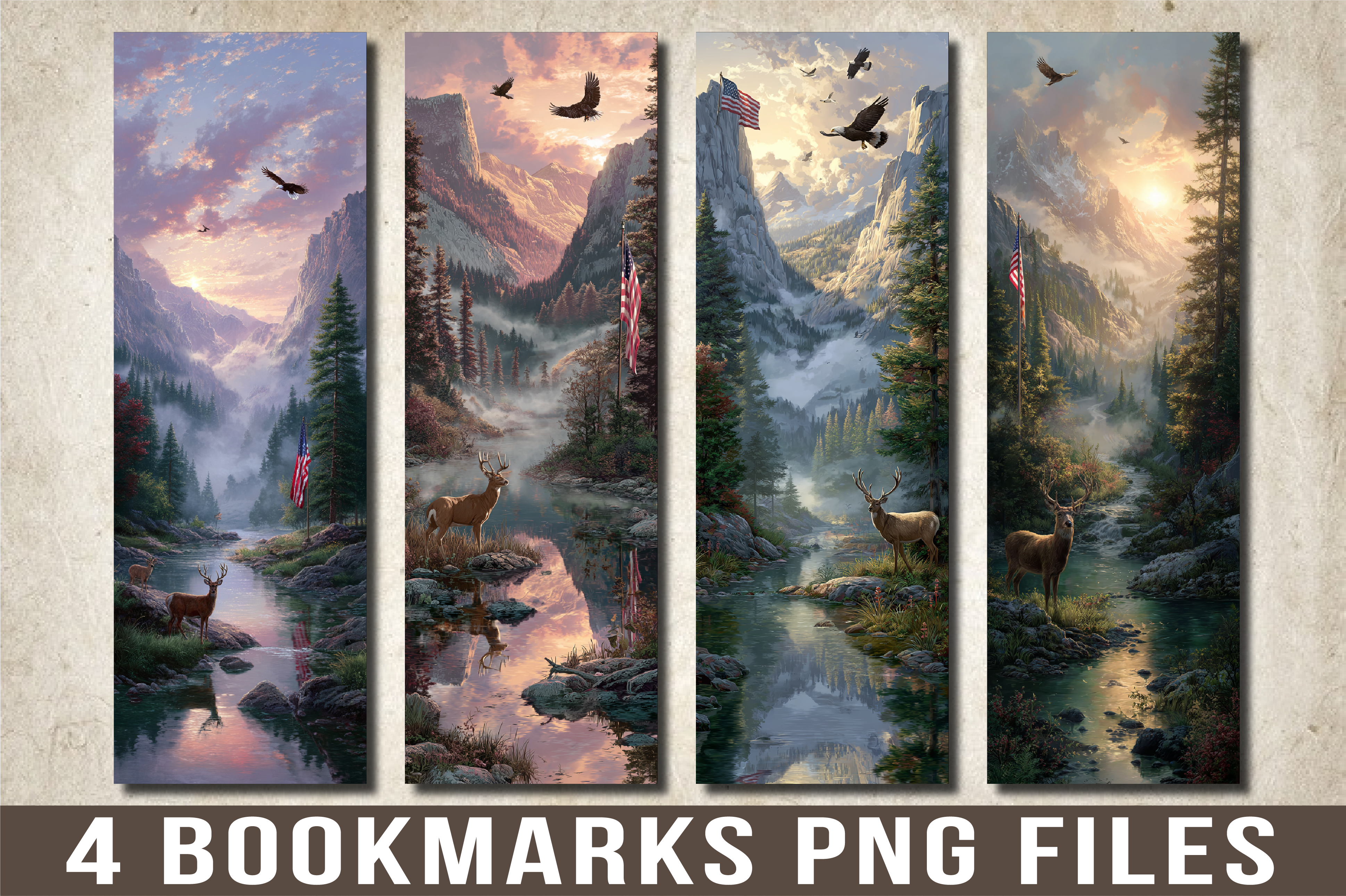 Mountain River Eagle Deer Bookmark