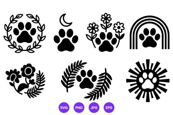 Paw Print Floral Icons