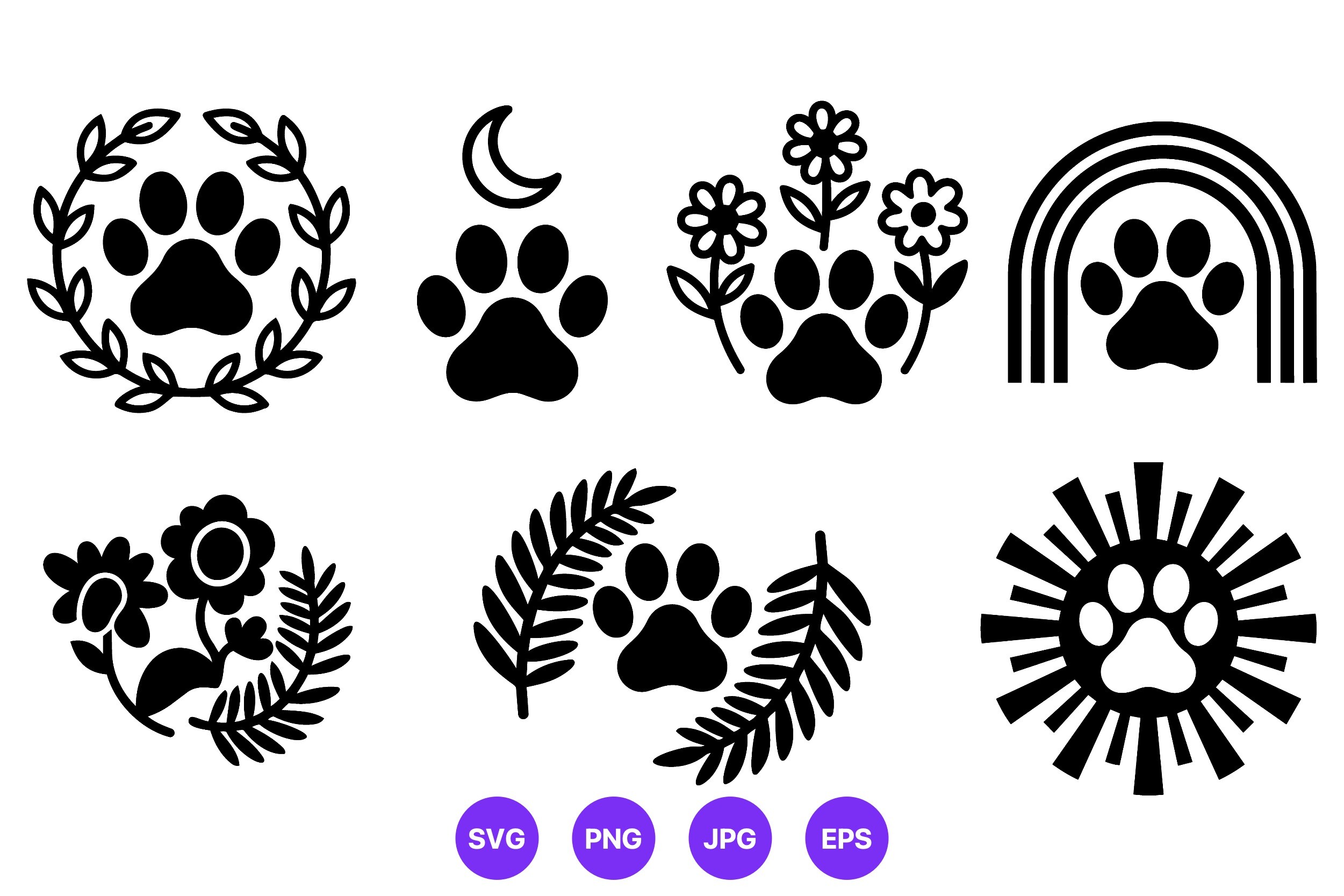 Paw Print Floral Icons