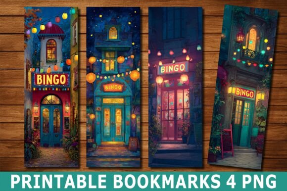 Retro Bingo Hall Night PNG Bookmark