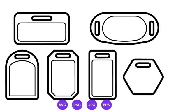 Six Black White Luggage Tags Line Art