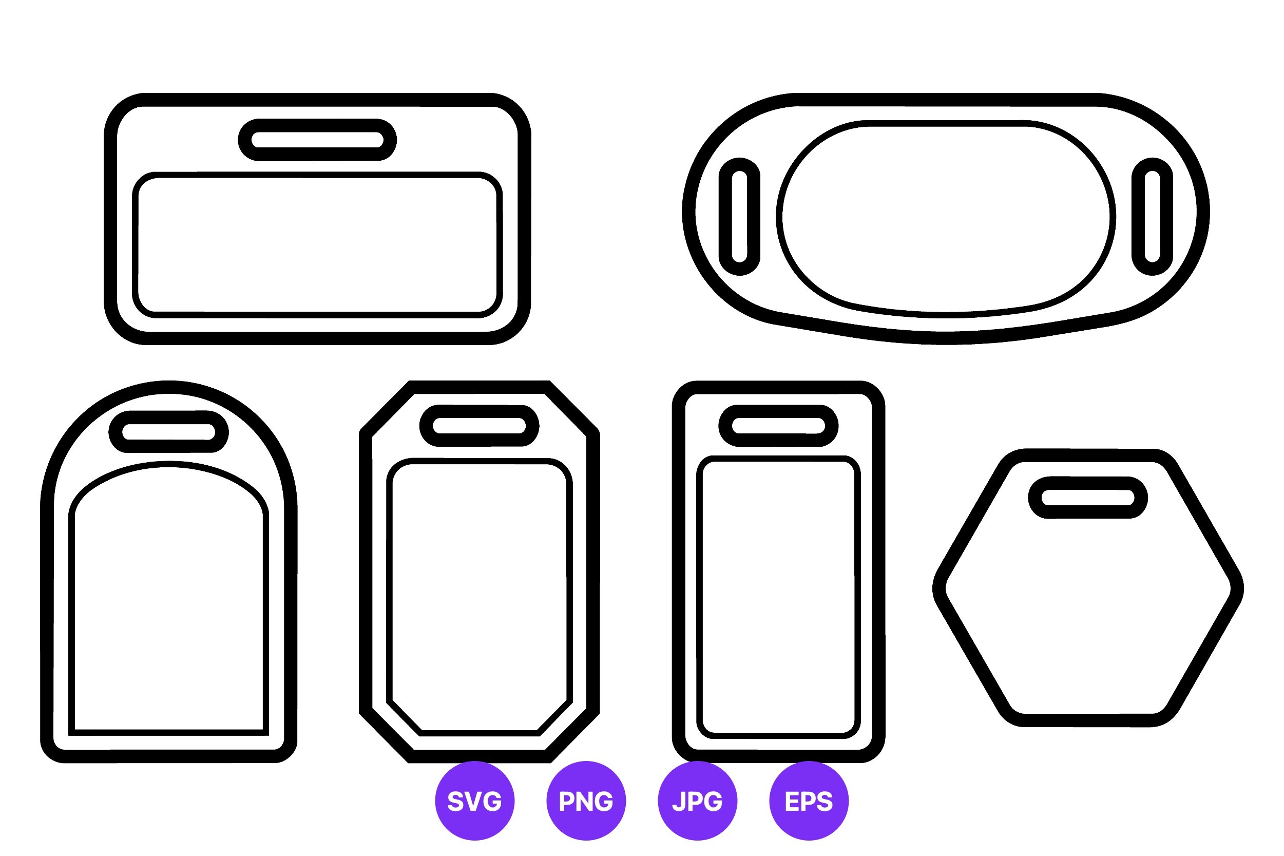 Six Black White Luggage Tags Line Art