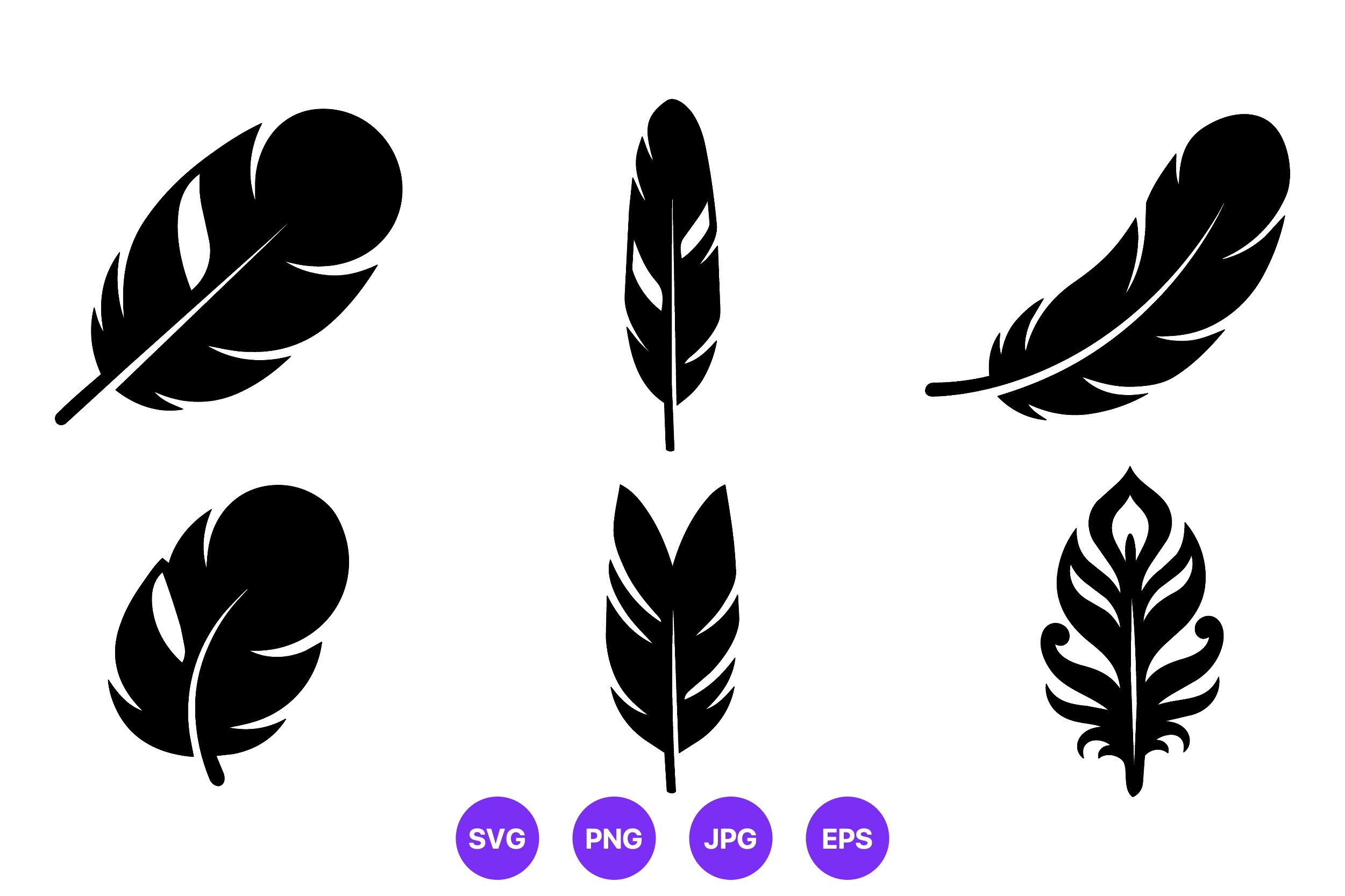 Stylized Black Feather Icons Set