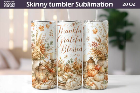 Thankful Grateful Fall Tumbler Wrap