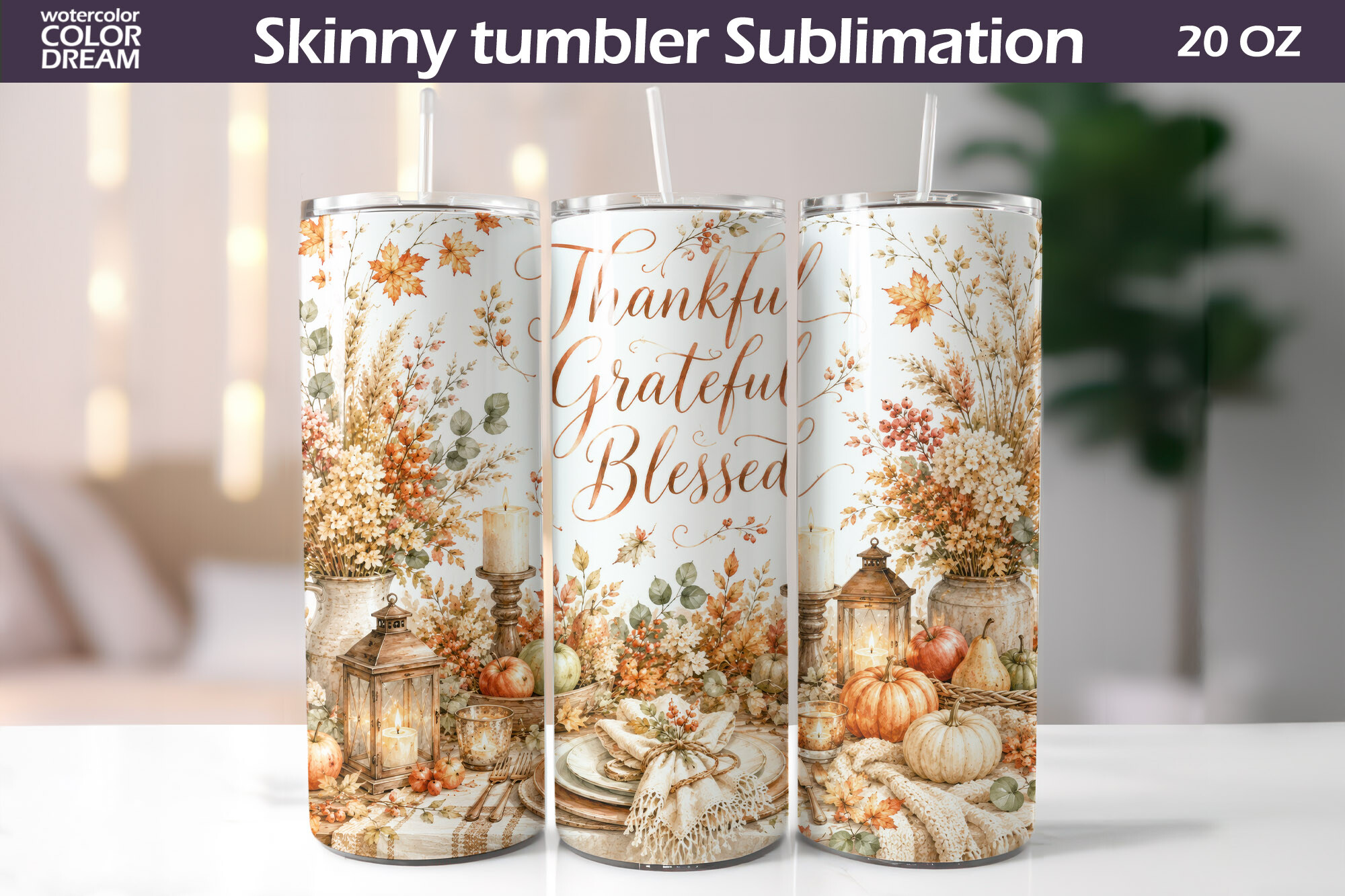 Thankful Grateful Fall Tumbler Wrap